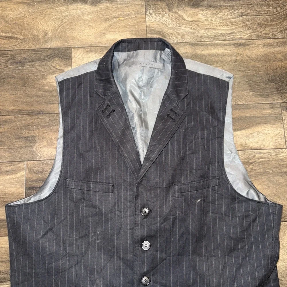 Sean John Pinstripe Dress Button-Down Vest Men's Size XXL Black-and-Grey Striped